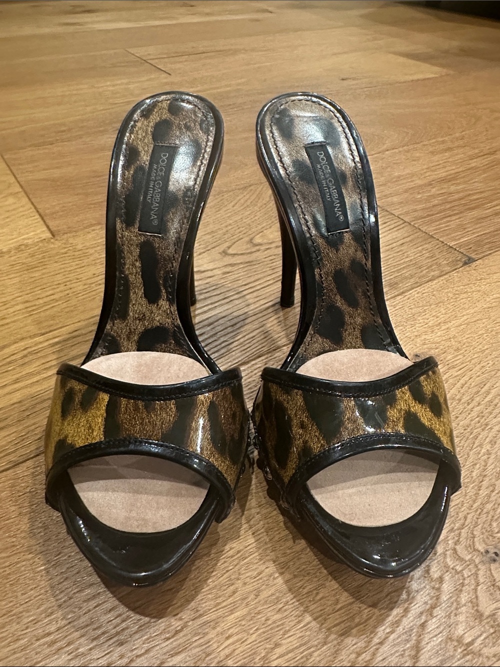 Dolce & Gabbana Leopard Patent Slide Heels - Black & Brown